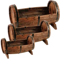 BURI Holz-Pflanzfässer 3er-Set Blumentopf Pflanzkasten Pflanzschale Blumenkasten Deko Braun