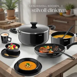 Tectake tectake® Küchenstarterset, Geschirrset aus Steingut, mit Glasur, hitzebeständig und kratzfest, inklusive 5 Küchenwerkzeugen