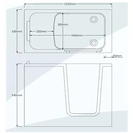 hak Handelsagentur Koch Badewanne mit Tür/Seniorenbadewanne 169,5x70cm Ausführung Links