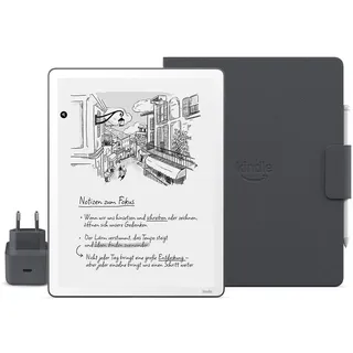 Neue Amazon Kindle Scribe 32 GB (Graphit) + Premium-Eingabestifts + Klapphülle im Notebookstil - Premiumleder (Graphit) + USB-C-Netzteil