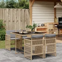 vidaXL 5-tlg. Garten-Essgruppe mit Kissen Beigemischung Poly Rattan