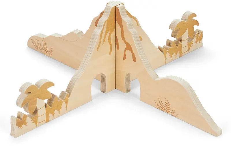 Spielwände Rollenspiel-Set - 59,5 x 59,5 x 20 cm, Holz, natur - tickit Baue deine Welt Urzeit - Dinosaurierkulisse, tastbar