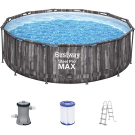 BESTWAY Steel Pro Max Frame Pool Set 366 x 100 cm Holzoptik inkl. Filterpumpe