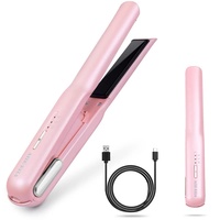 Gl?tteisen Kabellos, Mini Haargl?tter Und Lockenstab mit USB-C Aufladung, gl?tteisen ohne kabel schnellheizung mit 2 einstellbaren Temperaturen, ideal f ̈1r unterwegs(Rosa)