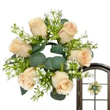 Generisch Kerzenring Blumen, 22 cm Kunstblumenstrauß Eukalyptus Kerzenkränze, Kerzenkranz Für Stabkerzen, Boho- -Stumpenkerzenhalter Für Hochzeits-, Haustür- Und Tischdekoration