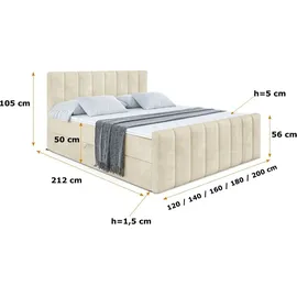 altdecor Boxspringbett mit Matratze Boxbett, Topper, Polsterbett mit Bettkasten OTTA-Z - 160x200 - Beige Monolith