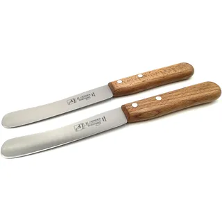 2 Herder Solingen Buckelsmesser Frühstücksmesser Brötchenmesser Buttermesser 21,5cm Carbonstahl Gußstahl nicht rostfrei 1,5mm stark Buche echter Handabzug