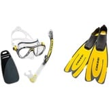 Cressi Big Eyes Evo Alpha Ultra Dry Schnorchelset Schnorcheln Set mit Schnorchel und Taucherbrille wasserdichte Tauchmaske & Agua - Unisex Premium Flossen Self Adjusting zum Tauchen, Gelb, 43/44