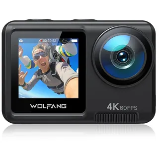 WOLFANG GA420 4K 60FPS 24MP Action Cam (Full HD, WLAN (Wi-Fi), Touch-Screen, 3.0 EIS, Blankes Metall Wasserdicht, 2*1350mAh) schwarz