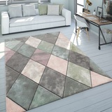 Paco Home Teppich Wohnzimmer Bunt Pastellfarben Rauten Muster 3-D Design Kurzflor Robust, Grösse:240x330 cm