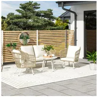 Outsunny Gartenmöbel Set aus Polyrattan Lounge-Set mit 2er Sofa