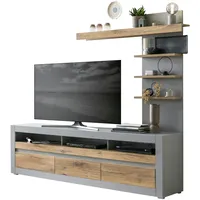 Furn.design Wohnwand 2-teilig in Platingrau matt und Zinneiche TV-Lowboard