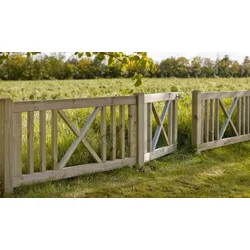 Design Gartenzaun Rom - Vorgartenzaun Serie mit Gartentor aus druckimprägniertem Kiefer und Fichtenholz in Kreuz Design