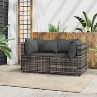 vidaXL Garten-Ecksofas mit Kissen 2 Stk. Grau Poly Rattan