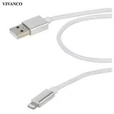 VIVANCO Premium Lightning Kabel, USB Typ A Stecker   Lightning Stecker, reißfester Nylonummantelung, kompatibel mit Appel Geräte, 2,5m - Weiß