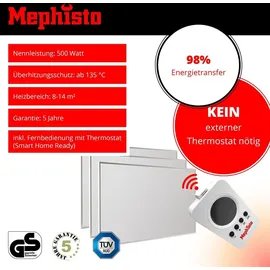 Mephisto Infrarotheizung Wandheizung inkl. Thermostat WIFI, Leistung in Watt: 500W, inkl. Wandmontage-Set