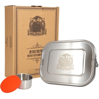 Viwanda Holzfällerbox Brotdose Edelstahl Premium 1400 ML | Auslaufsichere Lunchbox mit extra Silikondichtung & Saucen Behälter - Brotbox - BPA-frei - Bentobox - Geschenk Vatertag