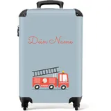 NoBoringSuitcases.com® Kinderkoffer Jungen - Koffer Kinder - Hartschalenkoffer Feuerwehr - Koffer Blau Rot - Reisekoffer - Trolley Kinder Jungs - 55x40x20 - Handgepäck - Rollkoffer - Personalisiert