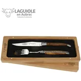 Laguiole en Aubrac - 1 Steakmesser + 1 Gabel - Pistazie - Besteck Frankreich