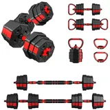 NAIMP Hantel-Set Verstellbar 6 in1 Kettlebell Hanteln Set mit Verbindungsstahlrohr rot|schwarz