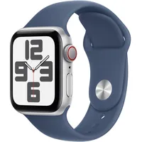 Apple Watch SE 2024 GPS + Cellular 40 mm Aluminiumgehäuse Silber, Sportarmband Denim M/L