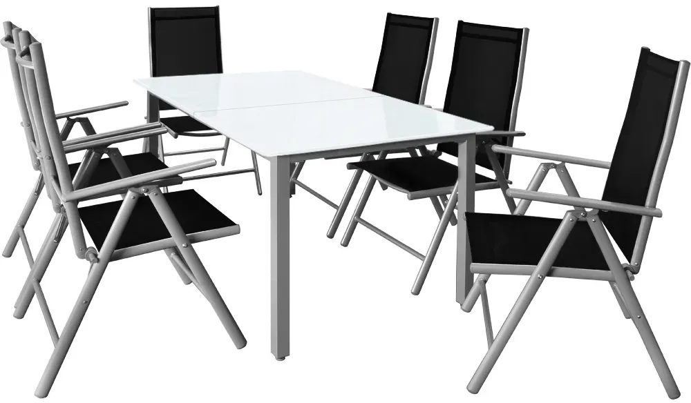 6 Seat Garden Table and Chairs Bern Silver Alu Frosted Glass