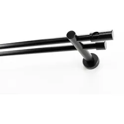 Gardinenstange GARESA "PANDRI", schwarz, L:120cm Ø:20mm, Holz, Metall, Gardinenstangen, Vorhanggarnitur, verlängerbar, gerader Knopf mit Ausschnitt