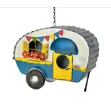 DanDiBo Ambiente DanDiBo Vogelhaus zum Aufhängen Metall Deko Wohnwagen Wetterfest 96254 Nistkasten Futterstation für Vögel Shabby mit Kette Caravan Camper Balkon