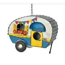 DanDiBo Ambiente DanDiBo Vogelhaus zum Aufhängen Metall Deko Wohnwagen Wetterfest 96254 Nistkasten Futterstation für Vögel Shabby mit Kette Caravan Camper Balkon