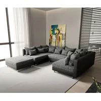DELIFE Wohnlandschaft Clovis Schwarz Modulsofa mit Hocker - Schwarz