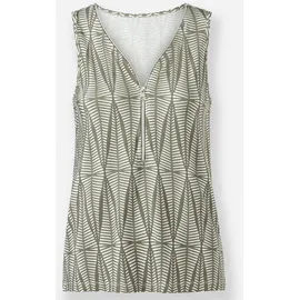 Heine Shirttop HEINE, Damen, Gr. 48, grün (khaki, ecru, bedruckt), 95% Viskose, 5% Elasthan, bedruckt, gemustert, V-Ausschnitt, Tops Shirttop