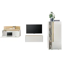 furn.design Wohnwand, Weiß, Eiche Wotan, Kunststoff, Nachbildung,Eiche, Uni, 5 Fächer, 310x158x40 cm, Wohnzimmer, Wohnwände, Anbauwände