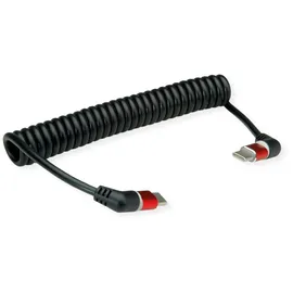 Roline USB 2.0 Kabel, Typ C - C, ST/ST, 360° Rotation, 60W, Spiralkabel, schwarz/rot, 1,5 m