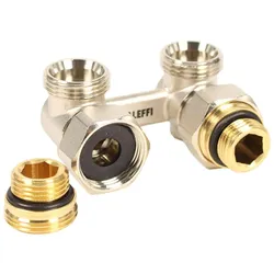 Doppel-Hahnblock Winkelform mit EK, 3/4''EK-3/4''AG, Adapter auf 1/2''AG beiliegend