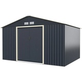 Goplus Gerätehaus 8,67m2, 340 x 255 x 210 cm Geräteschuppen aus Metall mit Satteldach, 4 Lüftungsfenster & Schiebetür, Metallschuppen für Garten & Terrasse