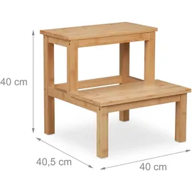 Relaxdays Tritthocker, 2 Stufen, Bambus, max. 100 kg, Kinder & Haushalt, HBT: 40 x 40 x 40,5 cm, Trittschemel, Natur