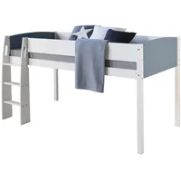 Homestyle4u Hochbett 90 x 200 cm Kiefer massiv lackiert weiß grau