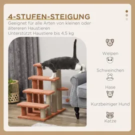 PawHut Katzentreppe 4 Stufen Hundetreppe Plüsch Braun 60 x 40 x 64 cm