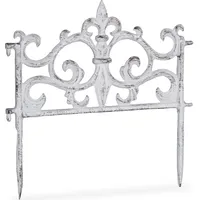 Relaxdays 10 x Beetzaun Element, Gusseisen, Vintage Design, erweiterbar, Erdspieß, dekorativer Steckzaun, Hxb 27x27 cm, weiß