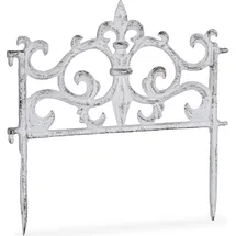 Relaxdays 10 x Beetzaun Element, Gusseisen, Vintage Design, erweiterbar, Erdspieß, dekorativer Steckzaun, Hxb 27x27 cm, weiß