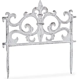 Relaxdays 10 x Beetzaun Element, Gusseisen, Vintage Design, erweiterbar, Erdspieß, dekorativer Steckzaun, Hxb 27x27 cm, weiß