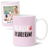 Lehrerinnen Geschenk Personalisierte Kaffee-Tasse aus Keramik (300ml) mit Foto & Text - Dankeschön für Kita Erzieherin, Schullehrerin - Fototasse Herzenslehrerin