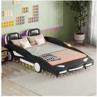 Ulife Autobett Kinderbett Spielbett Flachbett mit Rausfallschutz, 90×200cm, Kunstleder, 140x200cm schwarz 148 cm x 242 cm x 70 cm