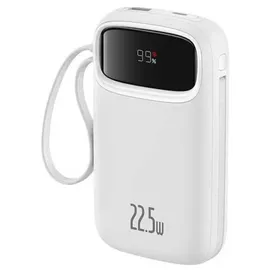 Baseus Qpow2 Dual-Cable Digital Display Fast Charge Power Bank 10000mAh 22.5W Stellar White, 10000 mAh, Powerbank, Weiss