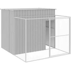 vidaXL Hundehütte mit Auslauf 214 x 253 x 181 cm Stahl Hellgrau