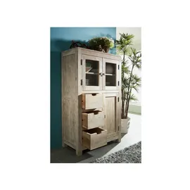 Massivmoebel24 Vitrine Akazie 90 x 45 x 148 cm Beige/Weiß