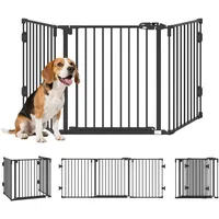 PawHut Hunde Absperrgitter Türschutzgitter mit Tür klappbar Schwarz 202,5 cm