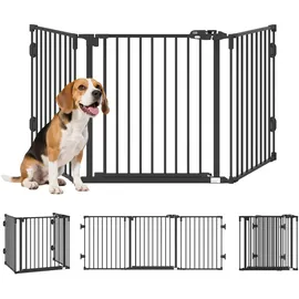 PawHut Hunde Absperrgitter Türschutzgitter mit Tür klappbar Schwarz 202,5 cm