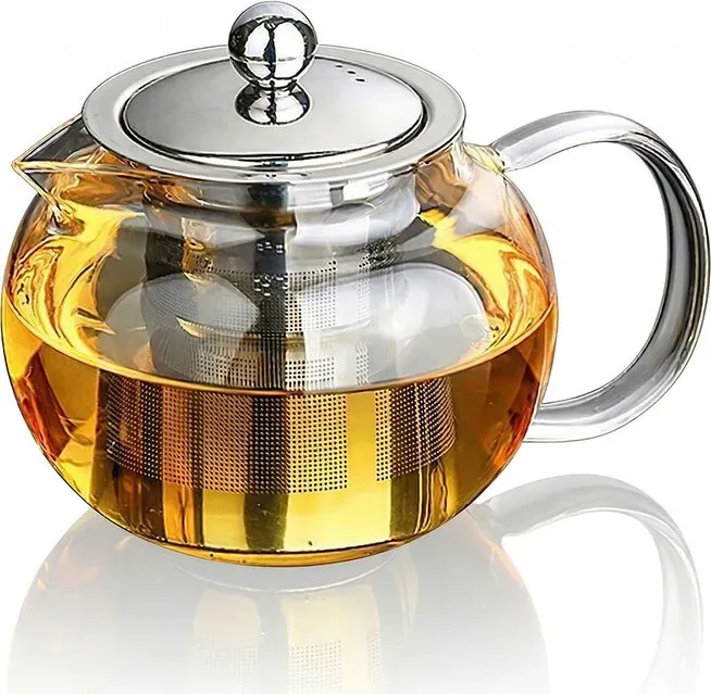 Huacan Blüten-Teekanne aus Edelstahl mit Innentopf und Filter, 1,3 l
