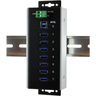 Exsys EX-1187HMVS-WT USB 3.0 (3.1 Gen 1) Type-B 5000Mbit/s Schwarz Schnittstellenhub (USB-B, 7 Ports), Dockingstation + USB Hub, Schwarz